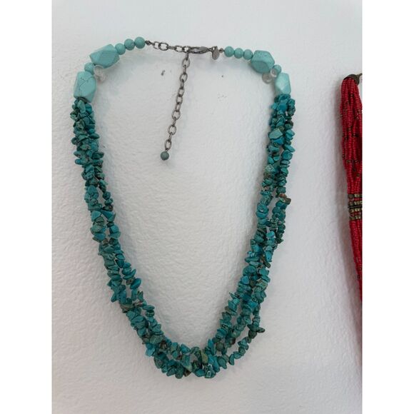 Chico’s Bundle of 2 Boho Turquiose Red Beaded Statement Necklaces - Picture 5 of 6